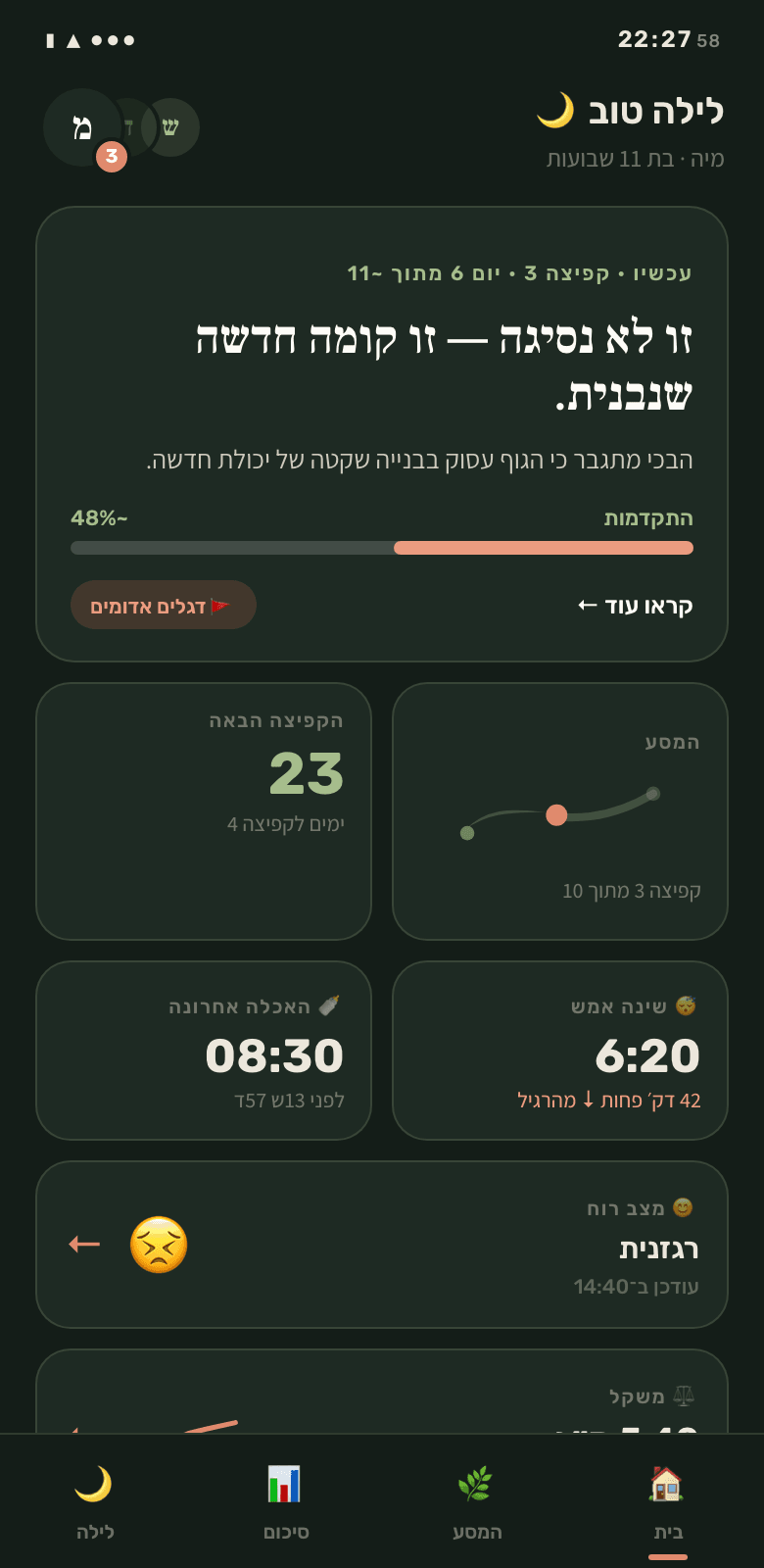 מסך הבית במצב לילה